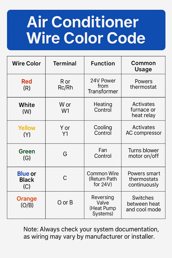 air conditioner wire color code