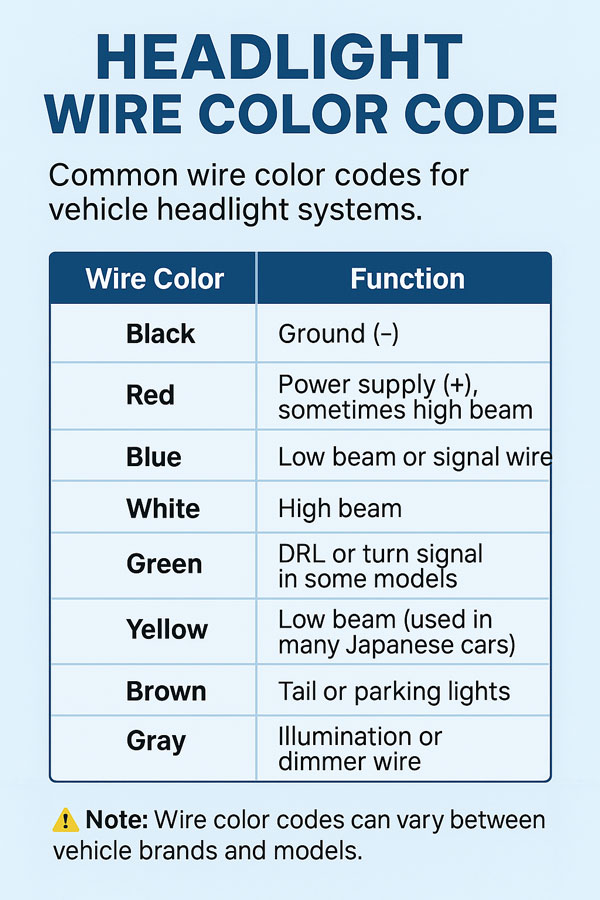 headlight wire color code